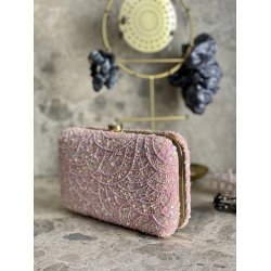 Perle/paillet festtaske, Candra, Pink Sapphire