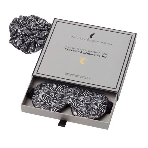 Sovemaske &amp; scrunchie i gaveske, Paloma, Zebra Sun