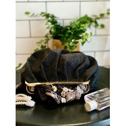 Emma Clutch med bjle, Velour m. camelliaprgning 