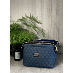 Kosmetiktaske, Mia, Quiltet Vegansk Ruskind, Mrkebl